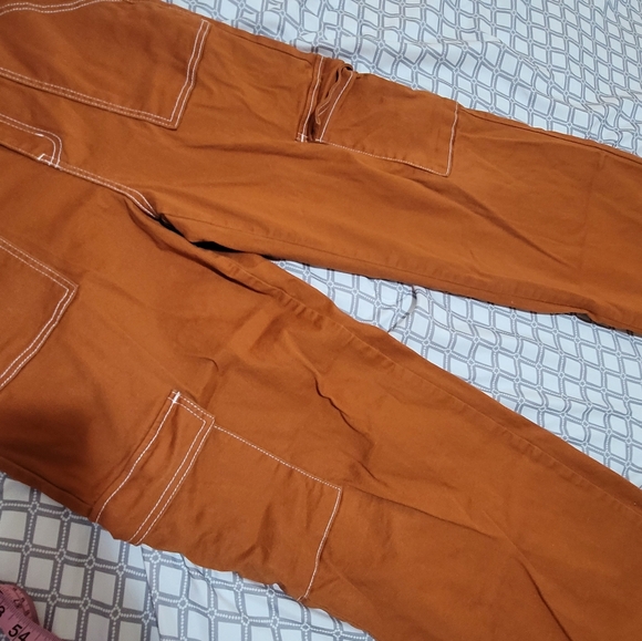 FOREVER 21 size LG burnt Denim pants 👖 oversized pockets, elastic button zip. - Picture 13 of 17